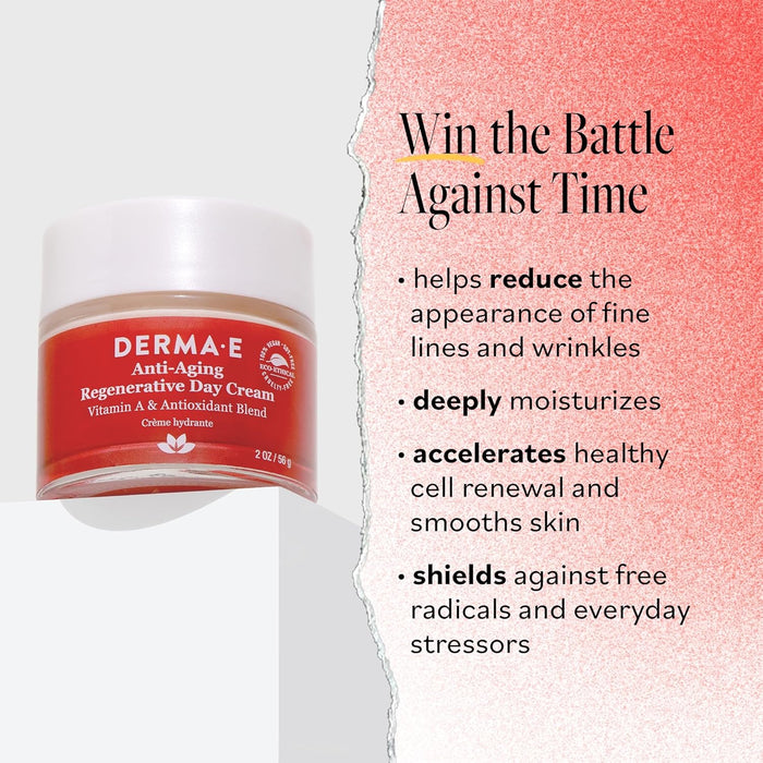 Derma E Anti-Aging Regenerative Day Cream – Astaxanthin Moisturizer for Face – Lightweight Firming Anti-Wrinkle Cream with Lavender, Jojoba Oil and Vitamin E, 2 oz