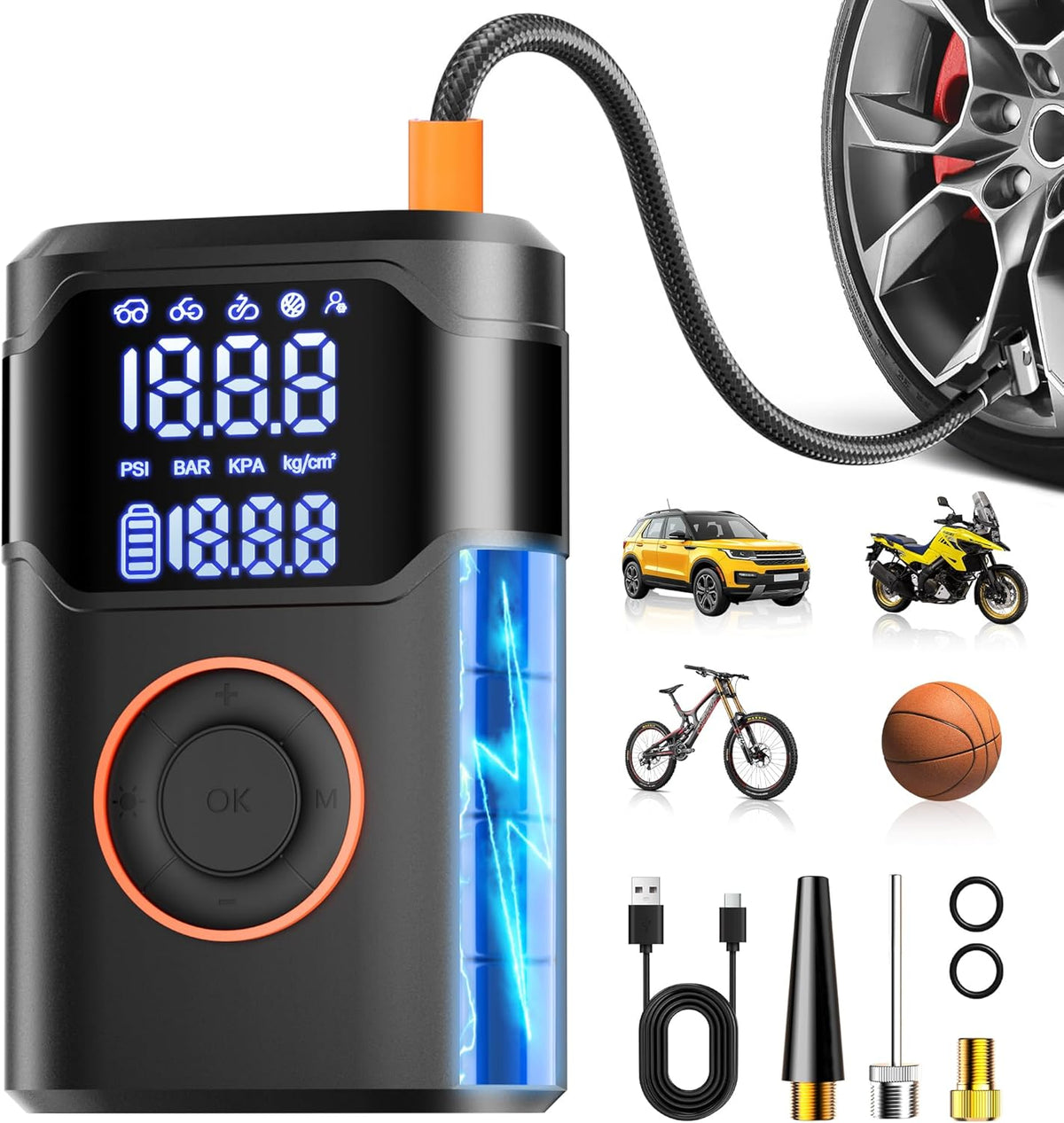 Tire Inflator Portable Air Compressor-150PSI Tire Air Pump, 5X Faster with Digital Gauge, Auto-Off & LED Light, Air Pump for Car Tires, Motorcycle, Bike, Balls & More, Stocking Stuffers Gifts for Men