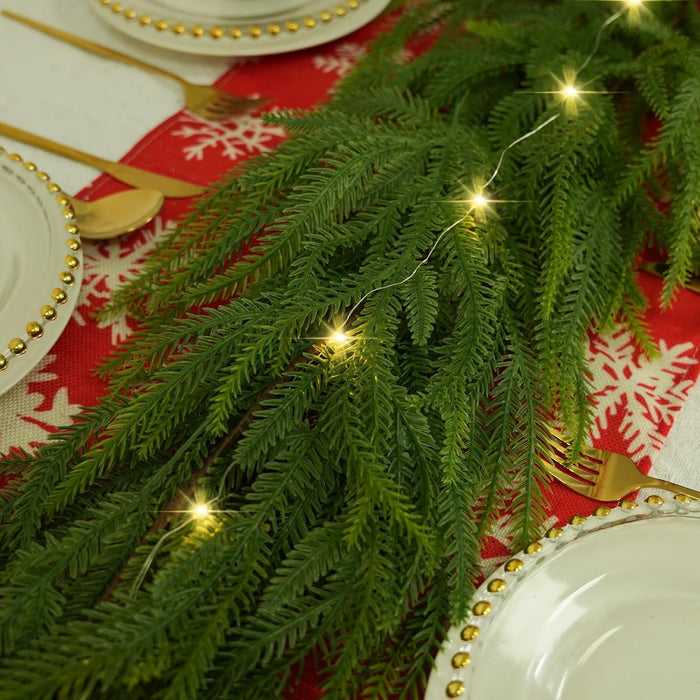 RICHMYC Christmas Garlands Norfolk Pine Garland 6FT 2PCS Artificial Faux Greenery Cedar Garlands Real Touch for Holiday Mantle Home Thanksgiving Fireplace Table Indoor Outdoor Porch Decor