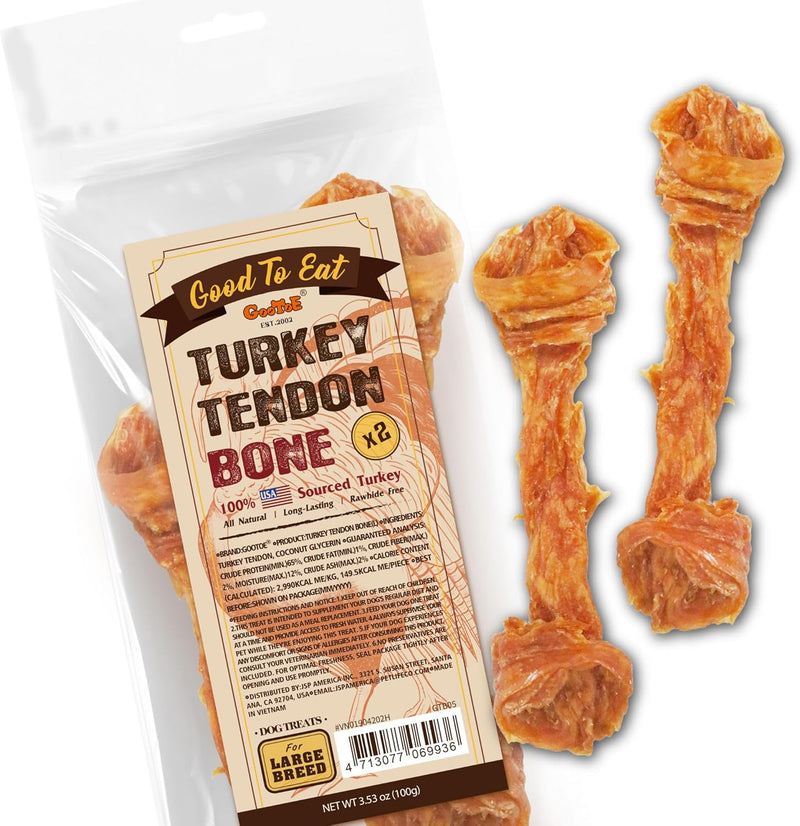 Gootoe Turkey Tendons for Dogs – All-Natural, Hypoallergenic Dog Treats, Rawhide Alternative, Long Lasting Puppy Chews, Healthy Dog Treats for Small Breeds, Bone (L), 16 oz Pack (1 lb)