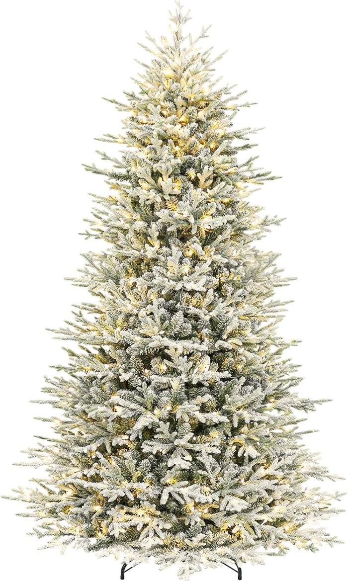 Hykolity 7.5 ft Prelit Artificial Christmas Tree, 2933 PE&PVC Branch Tips, 450 Warm White LED Lights, Metal Stand and Hinged Branches
