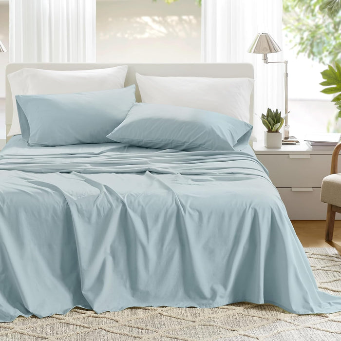 Comfort Spaces 100% Cotton Sheet Set Breathable, Lightweight, Soft with 12" Elastic Pocket Fits up to 14" Mattress, All Season Cozy Bedding, Matching Pillow Case, Twin XL Blue 3 Piece