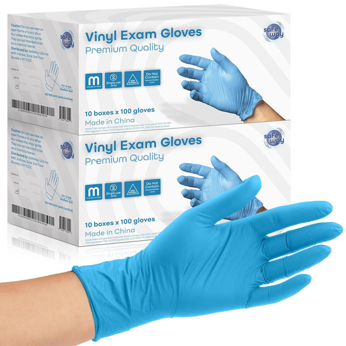 SAFEWAY USA Disposable Vinyl Medical Gloves Bulk — Non-Latex, Powder-Free, Multi-Purpose Protective Professional Gloves for Household Chores, Nursing, Hospital, Lab Work and More — (1000 pcs, Medium)