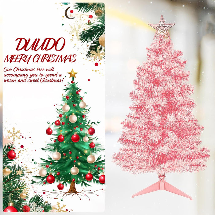 3FT Pink Premium Hinged Artificial Holiday Small Mini Christmas Tree for Tabletop,Home, Office, Indoor and Outdoor Holiday Decoration,Easy Assembly Metal Hinges & Foldable Base