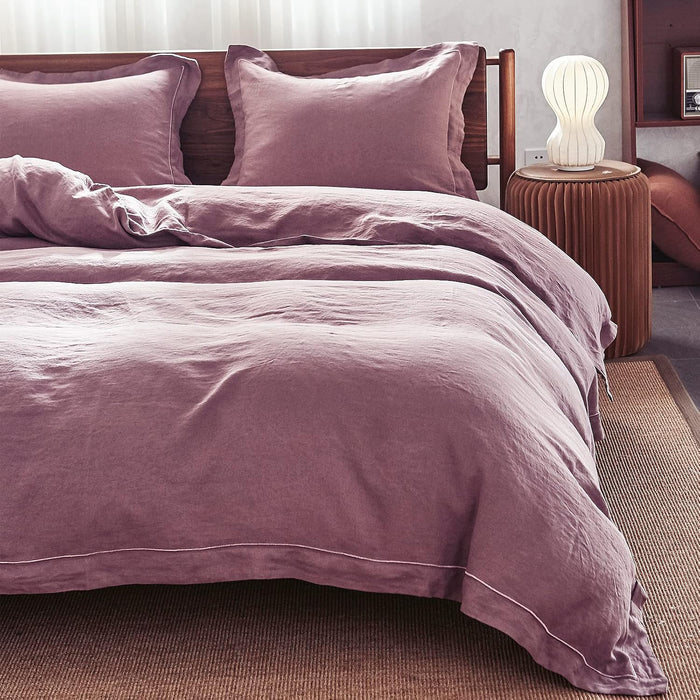 Simple&Opulence 100% Linen Duvet Cover Set with Embroidery Washed - 3 Pieces (1 Duvet Cover with 2 Pillow Shams) with Button Closure Soft Breathable Farmhouse - Linen, King Size