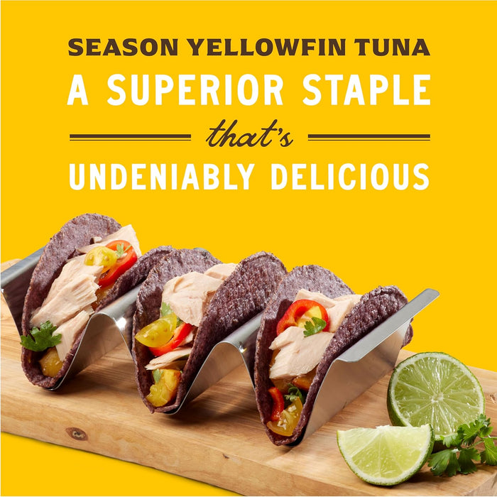 Season Yellowfin Tuna Fillets in Spring Water - Wild Caught, Hand-Packed in Glass Jars, 16g of Protein per Serving, Premium Quality - 6.7 Oz (Pack of 6)