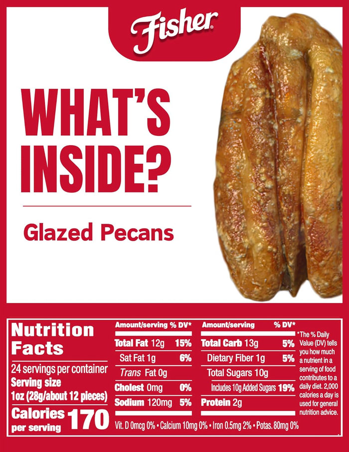 Fisher Snack Glazed Pecans Candied, 24 oz (Pack of 1), Junior Mammoth Candied Pecans, Perfect for Gifting or Personal Enjoyment, Crunchy, and Irresistibly Sweet