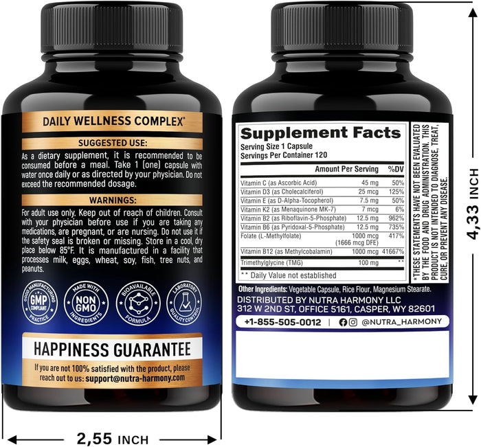 Vitamin B Complex Methylated - B-Complex with Methylfolate & B12 - Bioavailable for Men & Women - 9-in-1 Methylated Multivitamin - Energy, Brain & Mood - Vegan - Made in USA - 120 Capsules, One/Day