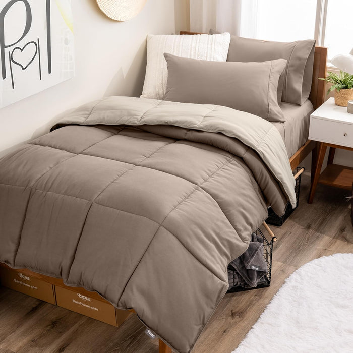 Bare Home Reversible Bed-in-A-Bag Comforter & Sheet Set - Queen - Down Alternative - Soft - Bedding Set (Queen, Light Grey/Grey)
