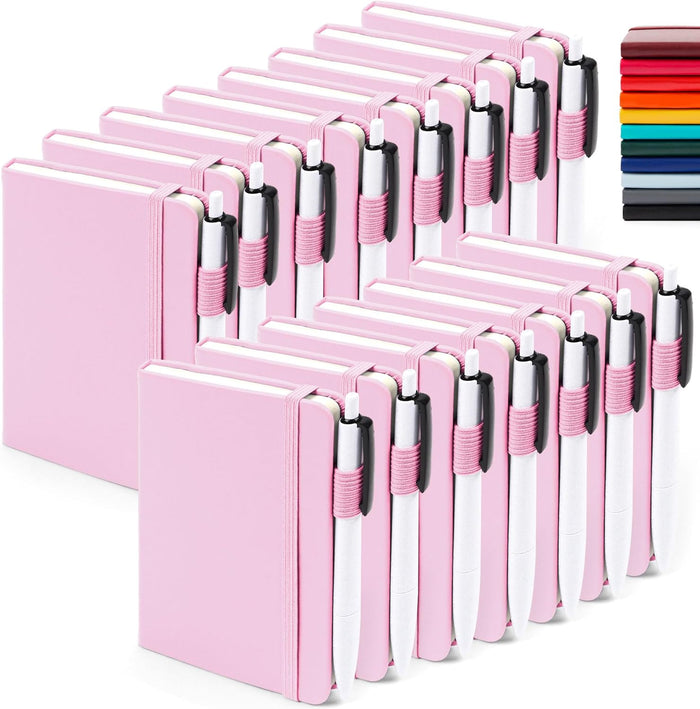 feela 15 Pack Pocket Small Notebooks Bulk, Mini Cute Notepads Hardcover College Ruled Lined Journals with Pen Holder for School Business Memos, with 15 Black Pens, 3.5”x 5.5”, A6, Navy