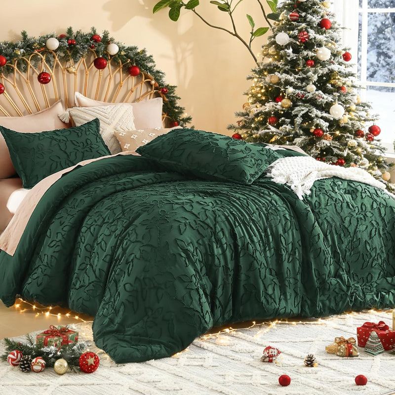 Litanika King Size Comforter Set Oatmeal, 3 Piece Khaki Boho Tufted Bedding, Beige Fluffy Farmhouse Bed Set for All Season with 2 Leaf Pattern Pillowcases（104x90In）