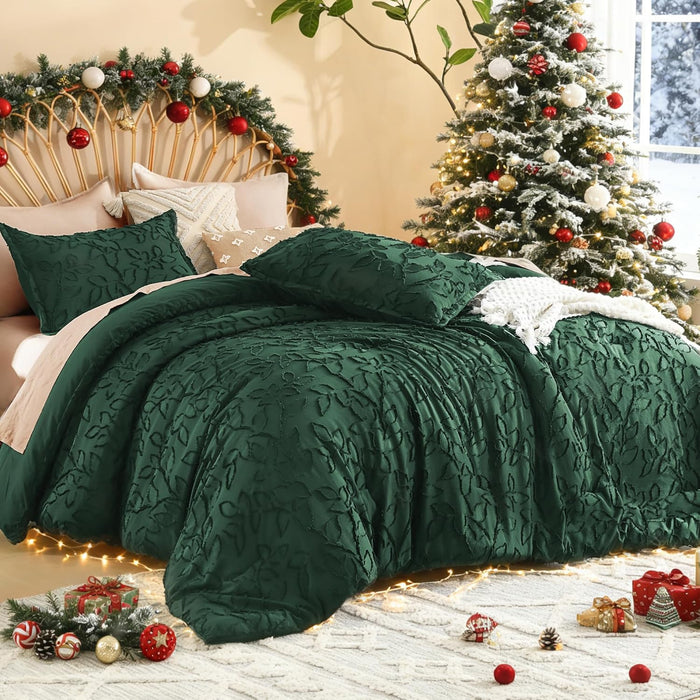 Litanika King Size Comforter Set Oatmeal, 3 Piece Khaki Boho Tufted Bedding, Beige Fluffy Farmhouse Bed Set for All Season with 2 Leaf Pattern Pillowcases（104x90In）