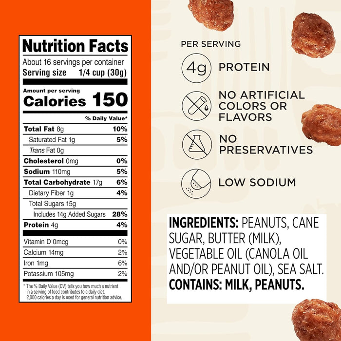 Snak Club Toffee Peanuts, Candied Peanuts with Praline Coat and Sweet Cream, Gluten-Free and Kosher Snack, 17 oz Resealable Bag