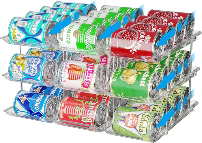 Stackable 5 Tiers Can Organizer Pantry, Canned Food Holder for Fridge Holds 60 Cans, Free Combination & Automatic Rolling, Space Saving Storage for Refrigerator Kitchen Pantry, Clear