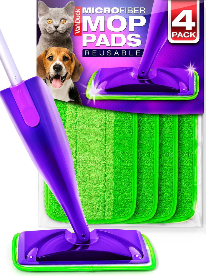 VanDuck Reusable Mop Pads Compatible with Swiffer Sweeper (4-Pack) - Washable Microfiber Mop Pads for Wet & Dry Use - All Purpose Floor Mopping and Cleaning Product