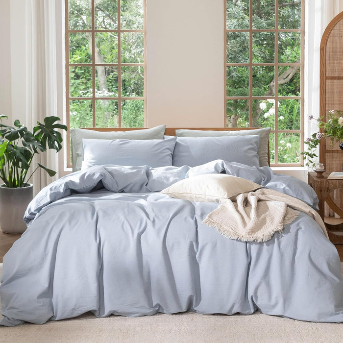 MooMee Bedding Duvet Cover Set 100% Washed Cotton Linen Like Textured Breathable Durable Soft Comfy (Heathered Mauve Brown, Palatial King/Oversized King 120"x98")