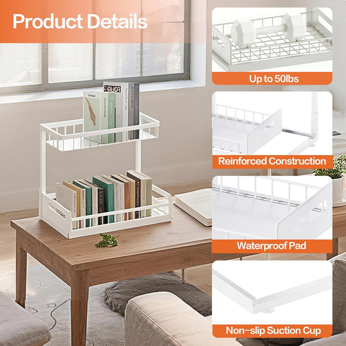 VUSIGN Under Sink Organizer, 2 Tier Pull Out Bathroom Cabinet Organizer, Under Kitchen Sink Organizers and Storage, Under Sink Shelf,2 Pack, White