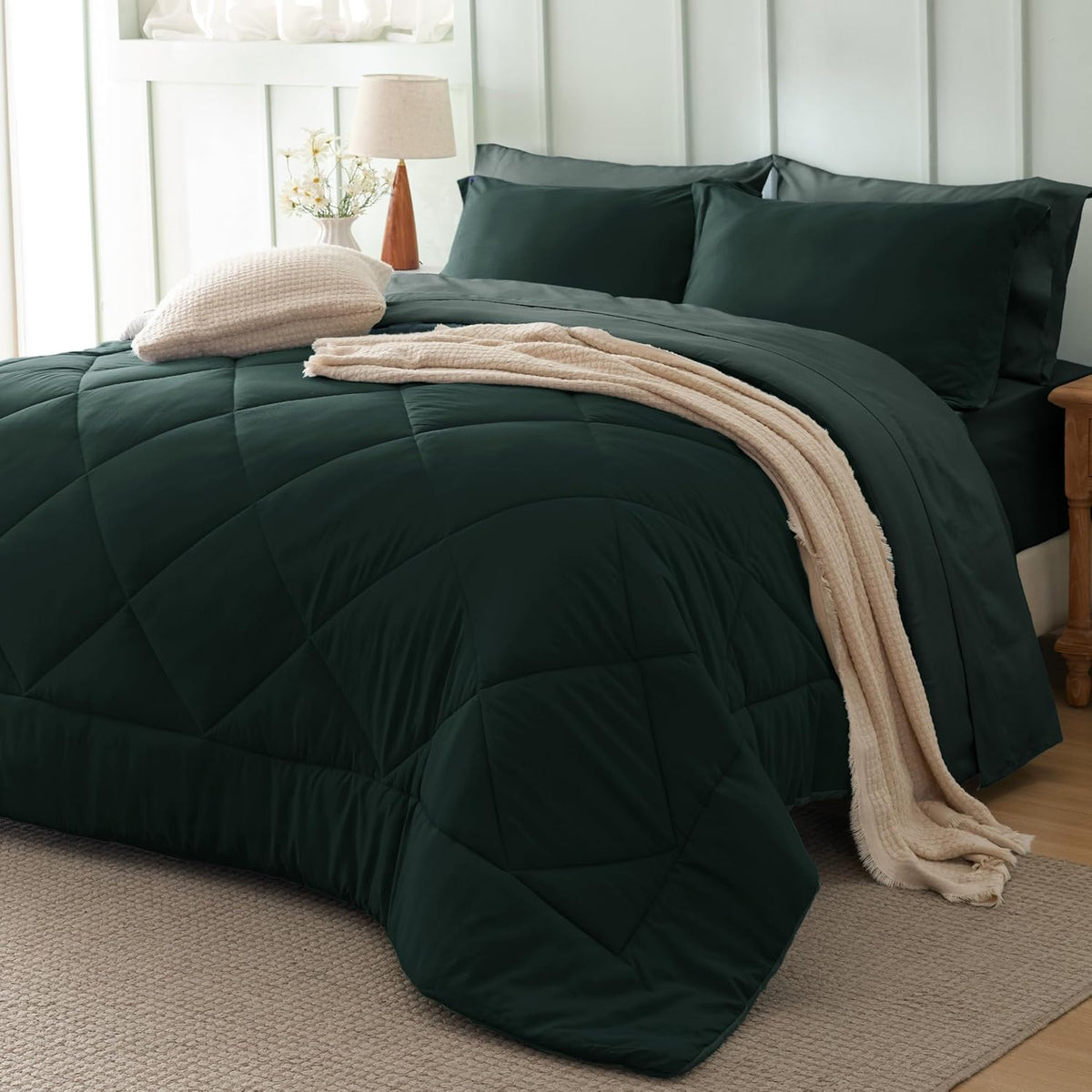 Bedsure King Size Comforter Set - 7 Pieces Reversible Grayish Purple Bedding, King Size Bed Set for All Seasons, Bed in a Bag with Down Alternative Comforter, Sheets, Pillowcases & Shams
