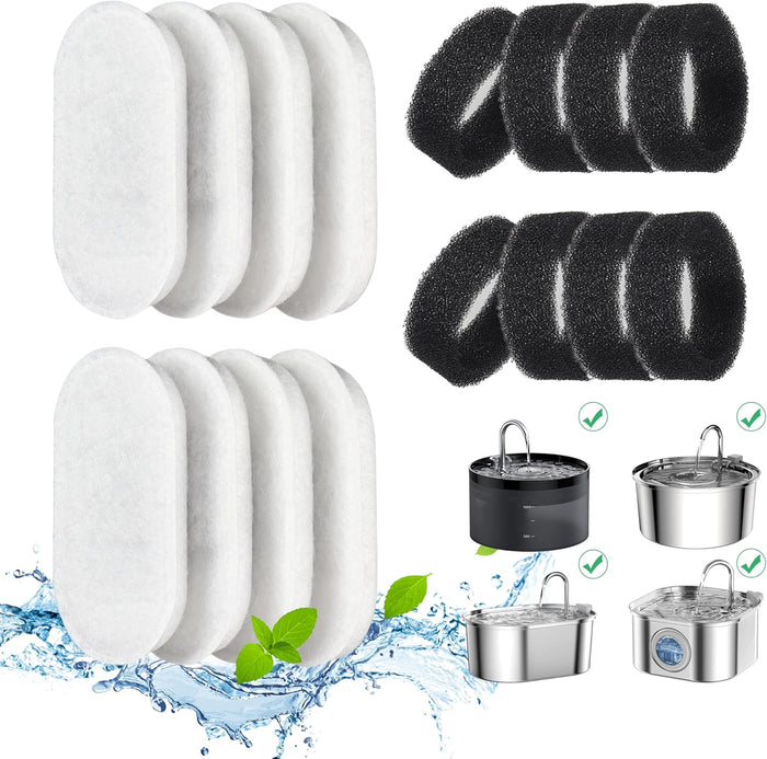Cat Water Fountain Filters, 24 Pack Cat Fountain Filters, Cat Fountain Replacement Filters for 67oz/2L&108oz/3.2L Stainless Steel Cat Water Fountain, Pet Water Fountain Filters (12 Filters&12 Sponges)