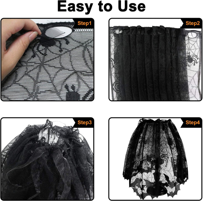 3Pcs Halloween Lamp Shade Cover Decoration, Black Lace Ribbon Spider web Lampshades Cover Topper Scarf for Festive Party Indoor Decor Supplies, Large 20 X 60 Inch Spiderweb Lamp Shade Cover