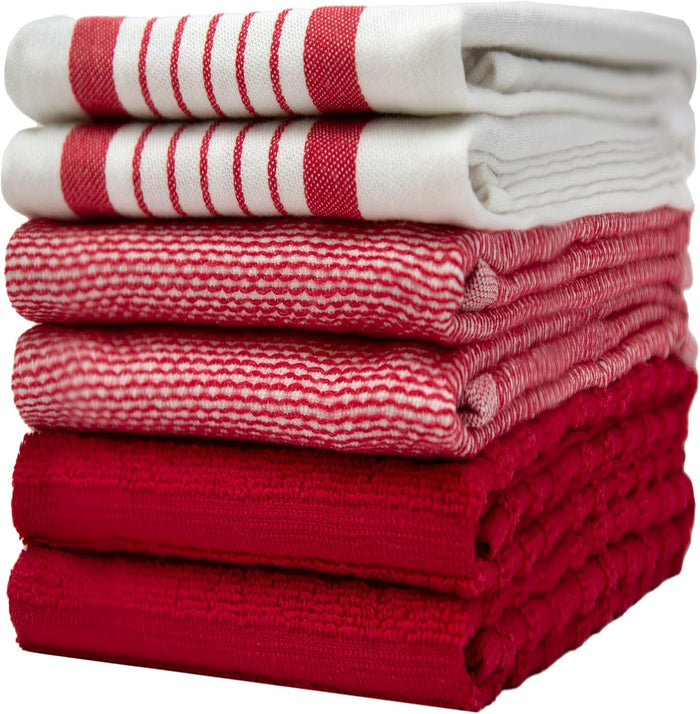 Premium Kitchen Towels (20”x 28”, 6 Pack) | Large Cotton Dish Towels | Flat & Terry Highly Absorbent Kitchen Linen Set with Hanging Loop | Tan
