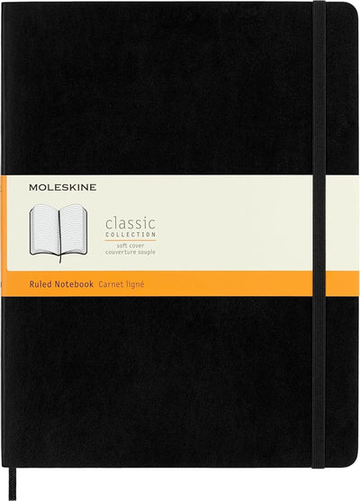 Moleskine Classic Notebook, Soft Cover, XL (7.5" x 9.5") Ruled/Lined, Black, 192 Pages