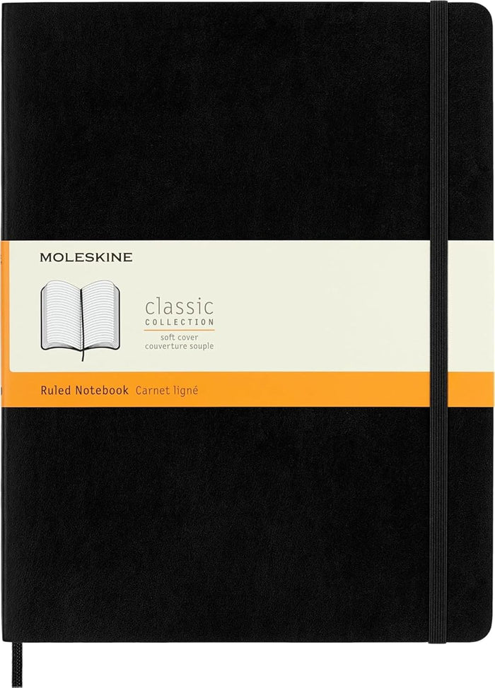 Moleskine Classic Notebook, Soft Cover, XL (7.5" x 9.5") Ruled/Lined, Black, 192 Pages