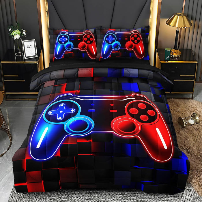 5 Pcs Full Size Bedding Set, Gaming Comforter Set for Boys Teens, Full Gamer Bedding Sets