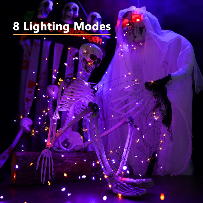 Brizled Orange & Purple Halloween Lights, 2 Pack Total 78FT 240 LED Solar Halloween Fairy Lights, 8 Modes Outdoor Orange Fairy Light, Purple Twinkle Light String Black Wire Outside Spooky Decorations