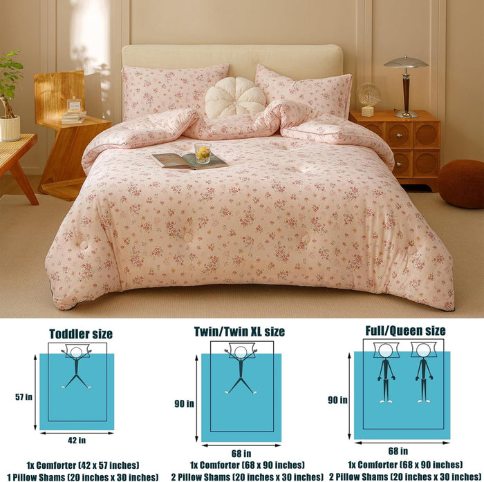 3PCS Comforter Set Queen Size, Ultra Soft Marshmallow Fluffy Comforter Bed Sets, Cute Bedding Set for Kids Girls Teen, Microfiber Lightweight All Seasons Bedroom (Pink Petals)