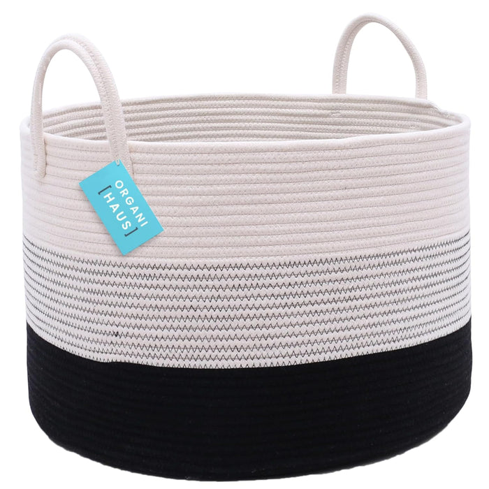 OrganiHaus Large Laundry Basket, Woven Cotton Rope Basket for Blankets, Toy Storage, Nursery Hamper, Living Room Decor Organizer, Soft & Durable Hamper with Handles, 20x13 inches - Gray