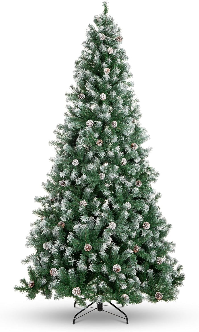 Best Choice Products 6ft Pre-Decorated Holiday Christmas Tree for Home, Office, Party Decoration w/ 1,000 PVC Branch Tips, Partially Flocked Design, Pine Cones, Metal Hinges & Base