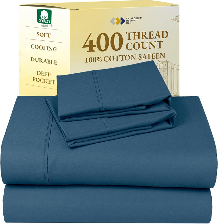 California Design Den 400 Thread Count, Natural 100% Cotton Sheets Sateen, Soft King Bed Sheets Set, Deep Pockets with All-Around Elastic for a Snug Fit, Cool & Durable Bedding Set - Sage Green