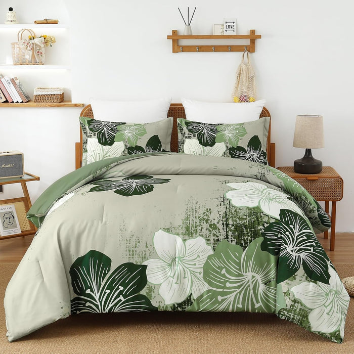 Menghomeus Floral Comforter Set Full Yellow Floral Pattern Printed on Grey - Soft Microfiber Bedding Set Lightweight Boho Bed Comforter Set for All Season, 3 Piece