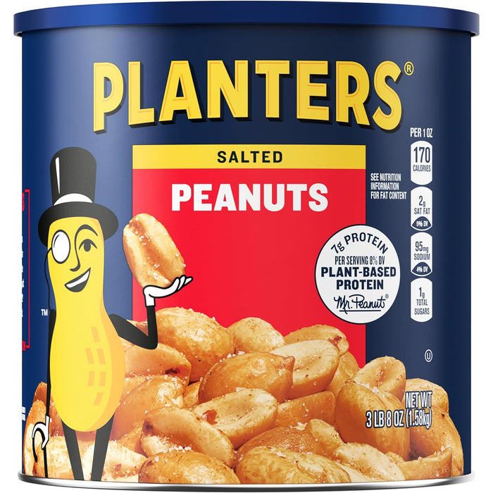 PLANTERS Salted Peanuts Cocktail, Party Snack, Plant-Based Protein, After School Snack, Roasted in Peanut Oil, Salted Nuts, Snacks for Adults, Bulk Nuts, Kosher, 2.19lb Jar