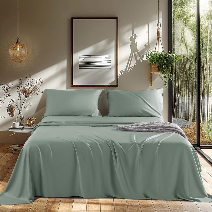 LBRO2M Cooling Bed Sheet 100% Viscose Derived from Bamboo Sheet Set 4 Piece Queen Size,Fit Up to 16" Deep Mattress, 1800 TC Sheet Super Soft Silky Smooth,Breathable Cool Bedding (Queen Dark Gray)