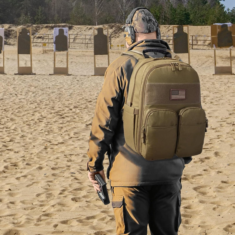 CVLIFE Tactical Range Backpack for Handguns, Shooting Backpack with Pistol Cases, Daypack with Removable Divider for Men (TAN, regular)