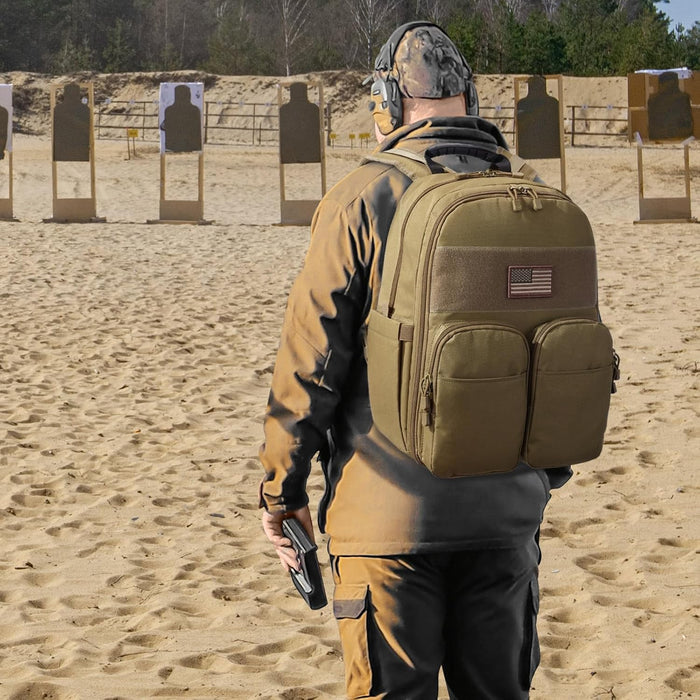 CVLIFE Tactical Range Backpack for Handguns, Shooting Backpack with Pistol Cases, Daypack with Removable Divider for Men (TAN, regular)