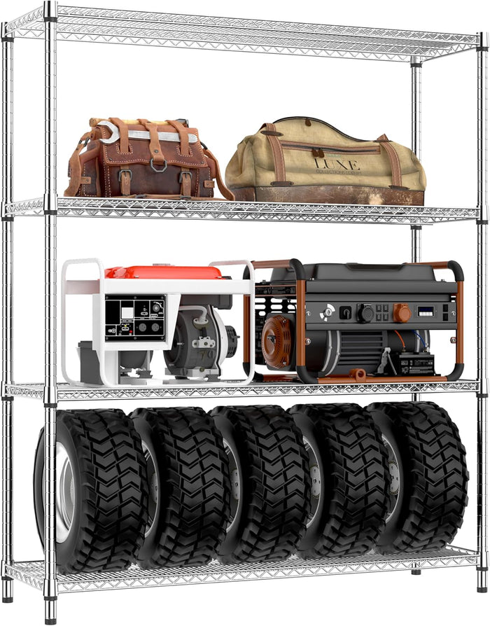 IZEUK 5-Tier Storage Shelving Unit with Wheels, Adjustable Heavy Duty Steel Wire Rack Organizer (Chrome, 17.7" D x 47.2" W x 76.7" H, 1750 lbs Capacity) for Garage, Kitchen, Pantry, Laundry
