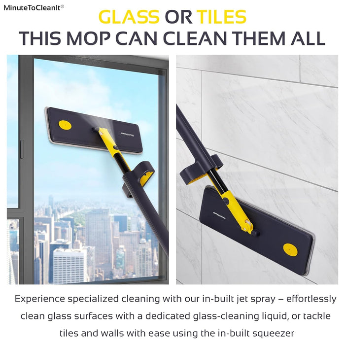 MinuteToCleanIt Flat Mop for Floor Cleaning with Built in Spray | Floor Cleaner Magic Mop for Glass, Wall, Tile and Home | Wet & Dry Use | 360° Rotation | 2 Microfiber Refill Pads | 34 Cm Head, Blue