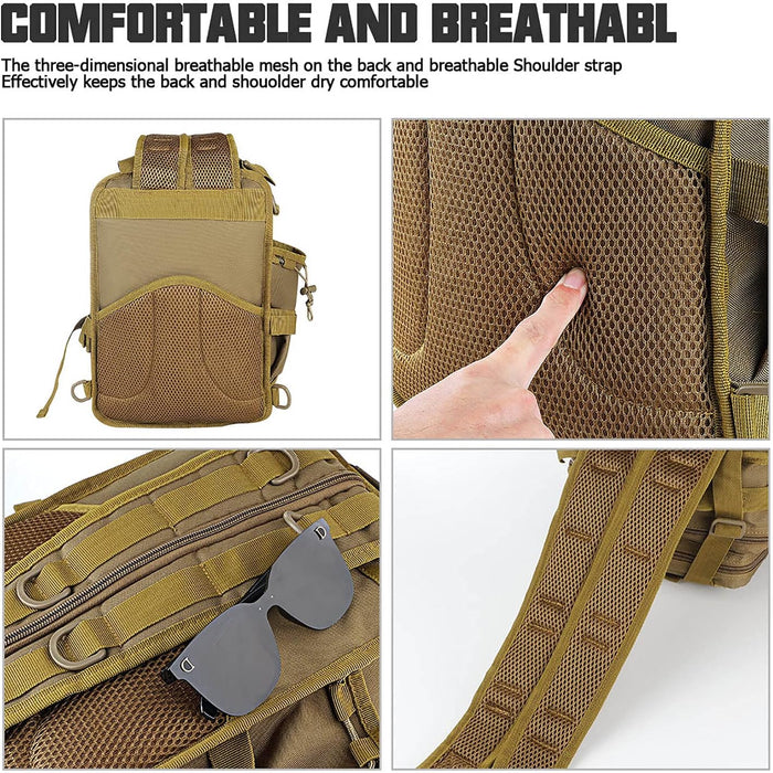 Tactical Backpack Medium EDC DayPack Military Molle Backpacks Bag Outdoor Rucksack for Fishing Hunting Camping (Khaki)