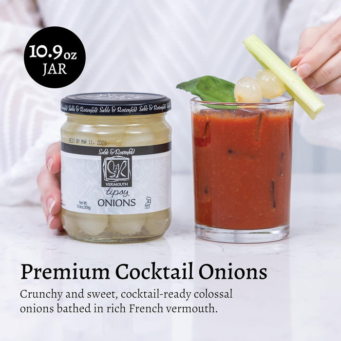 Sable & Rosenfeld Vermouth Tipsy Onions, 10.9 oz (Pack of 6), Gourmet Pickled Silverskin Cocktail Onions in Jar, Kosher, Gluten-Free Martini Garnish