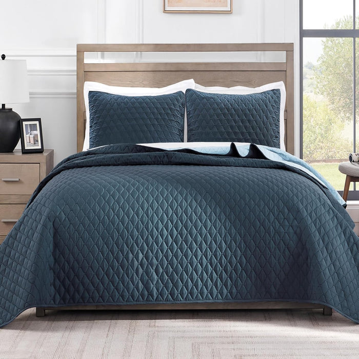 Exclusivo Mezcla Ultrasonic Reversible Full Queen Quilt Bedding Set with Pillow Shams, Lightweight Quilts Queen Size, Soft Bedspreads Bed Coverlets for All Seasons - (Grey, 90"x96")
