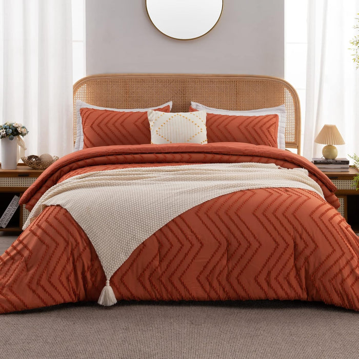 Litanika Queen Comforter Set Beige, 3 Pieces Lightweight Comforters Queen Size Chevron Tufted Bedding Comforter Set, Fluffy Bed Set