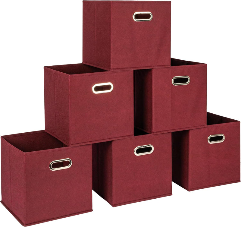 Household Essentials Foldable Fabric Storage Cubes 6-Pack – 11x11x11 Stackable Non-Woven Bins with Chipboard Sides & Grommet Handles – Closet, Shelf, Nursery, or Office Organizer – Black