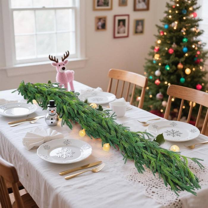 2 Pcs 6 Ft Christmas Norfolk Pine Garlands, Real Touch Faux Pine Garland, Realistic Green Fake Greenery Garland for Christmas Table, Mantle, Wall, Outdoor Holiday Winter Decorations(2, 6 FT)
