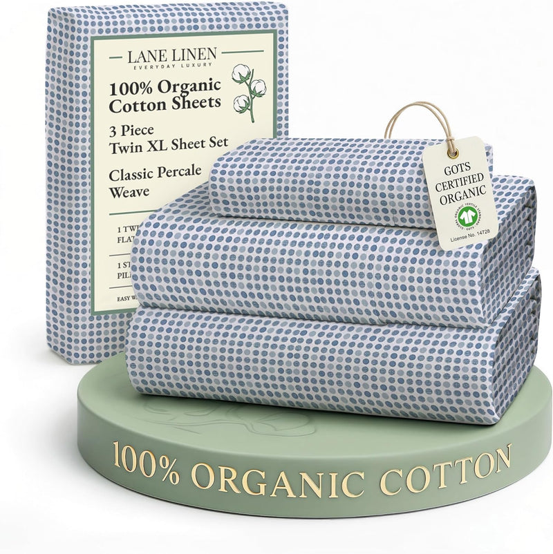LANE LINEN 100% Organic Cotton Twin Sheets Set, 3Pc Twin Bed Sheets, Soft & Comfy Breathable Cotton Percale Sheets for Twin Size Bed, Dorm Room Essentials Low Pill Fade Resistant White Sheets