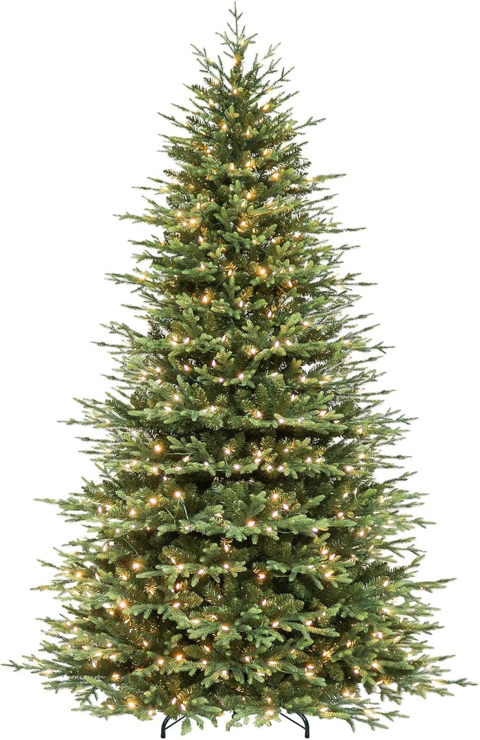 Hykolity 9 ft Prelit Snow Flocked Christmas Tree with 600 Warm White LED Lights, 5149 PE&PVC Branch Tips, Metal Stand and Hinged Branches