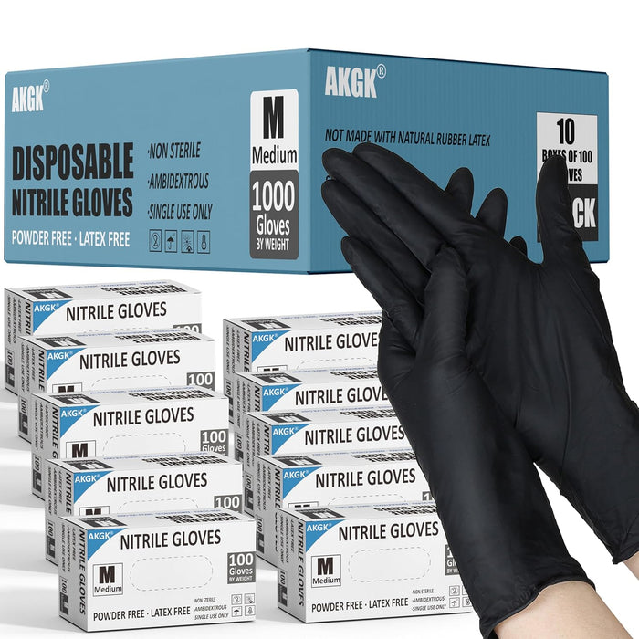 akgk Nitrile Gloves, 100 Pcs Disposable Black Nitrile Gloves Small, Cleaning Gloves for Cooking, Household & More, Powder-Free, Latex-Free