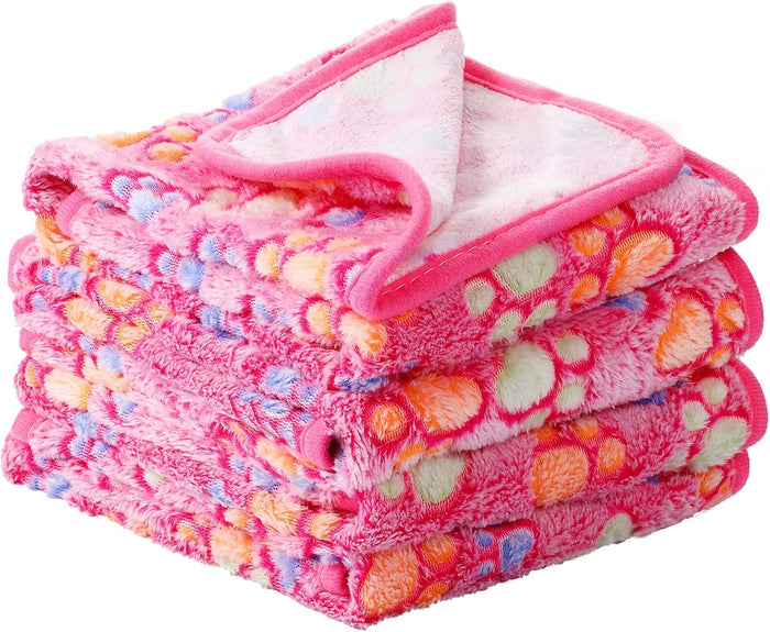 Tatuo 4 Pcs Dog Blanket for Pet Puppy Teething Toys Paw Print Fleece Blanket for Pet Cat Soft Warm Sleep Mat Guinea Pig Cage Mat(Small(24 x 16 Inch),White, Coffee, Pink, Purple)
